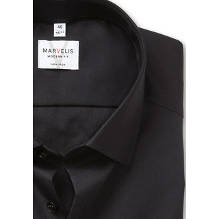 Langarmhemd MARVELIS, Herren, Gr. 48, N-Gr, schwarz, Web, Obermaterial: 100% Baumwolle, normal, 2-Knopf-Manschette, Hemden Langarmhemd, modern fit, Businesshemd, bügelfrei, New-Kentkragen