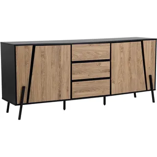 Beliani Sideboard heller Holzfarbton schwarz 3 Schubladen 2 Schränke Blackpool