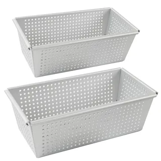 Auddemg Perforierte Kastenform Kuchen 2er-Pack, 20/25 cm, Rechteckig Brotbackform aus Eloxiertes Aluminium, robuste, gleichmäßige Bräunung, silber