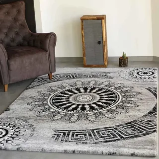 Vimoda Teppich kurzflor Klassisch Orient Design Vintage Mandala Dunkelbraun Grau Anthrazit, für Wohnzimmer, Schlafzimmer, Maße:160 x 230 cm