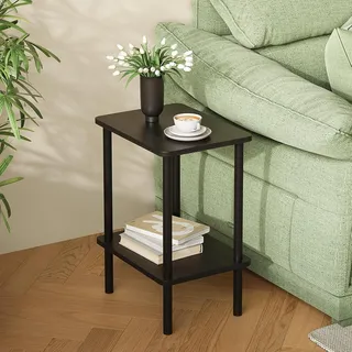 APICIZON Beistelltisch Holz 2 Tier Schwarz Nachttisch Schmal 40x30x52cm - Schwarz