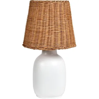 BELIANI Tischlampe Weiß Keramik mit Rattan Schirm Natur Geflochten Boho Stil Tischleuchte Nachttischlampe für Schlafzimmer Wohnzimmer Flur - Weiß, Braun