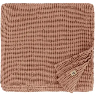 Linen & Cotton Plaid Decke Sommer Tagesdecke Waffelpique Enzo - 48% Leinen, 52% Baumwolle, Coral Rosa (150 x 210 cm) Leinendecke Baumwolldecke Wohndecke Blanket Überwurf Bett Bettwäsche Bettüberwurf