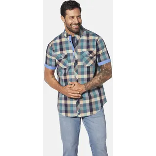 Langarmhemd JAN VANDERSTORM "Doppelpack Hemd GJELLE", Herren, Gr. 4XL, weit, orange (orange blau kariert), Obermaterial: 100% Baumwolle CO., Hemden Langarmhemd