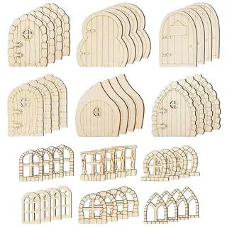 48 Stück Elfentür Wichteltür Feentür Set Holz Wichteltür Zubehör Weihnachten Wichteltüren Wichtel Tür Weihnachtsdeko Mini-Holz-Feentüren Unlackiertes für Wand, Zuhause, Geburtstag Dekoration(01)