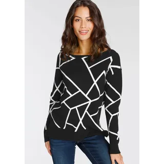 Laura Scott Jacquardpullover mit Rundhalsausschnitt und modischem Muster, schwarz, weiß
