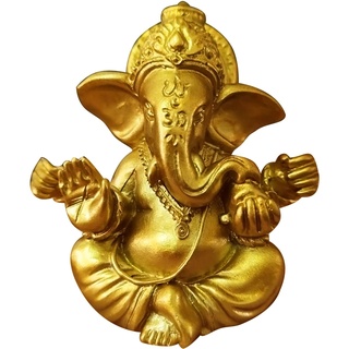 OTKARXUS Hindu-goldene Lord Ganesha-Statuen, 1 x Mini-indische Elefanten-Gott-Statue, Kunstharz-Skulptur, Ganesh-Figur, handgefertigte Elefanten-Ornamente, Dekoration für Zuhause, Büro, Auto (Gold)