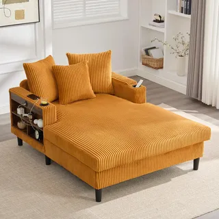 LVHOM Schlafsofa mit LED & USB, Chaiselongue mit Becherhalter & Stauraum, großes Einzelsofa bis 300kg belastbar, inkl. 3 Kissen, 129x170cm, Gelb - Gelb