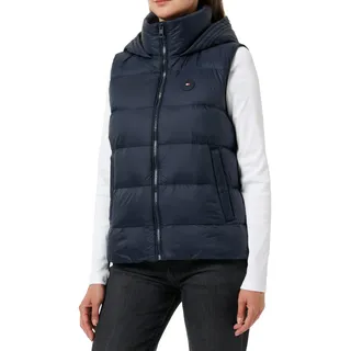 Tommy Hilfiger Damen Weste Down Casual mit Kapuze, Blau (Desert Sky), XS