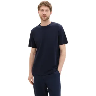 TOM TAILOR Herren Klassisches T-Shirt mit Piqué-Struktur, sky captain blue, M