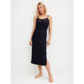 Nachthemd CALIDA "Elegant Dreams", Damen, Gr. M (44/46), N-Gr, schwarz lapis blau, Single Jersey, Obermaterial: 95% Modal (TENCELTM), 5% Elasthan, comfort fit ca. Mitte Wade, V-Ausschnitt, Kleider Nachthemd, Spaghetti-Träger, weich, Single Jersey Qualität, elegant