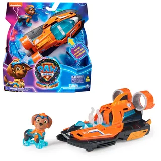 Spin Master PAW Patrol: Der Mighty Kinofilm, Superhelden-Basis-Fahrzeug von Zuma mit Welpenfigur, Speedboot mit Licht- und Geräuscheffekten, Spielzeug geeignet für Kinder ab 3 Jahren