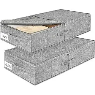 mepure Unterbett Aufbewahrungsbox, 2 Stück – 50L Faltbare Unterbettkommode mit Deckel & Doppelreißverschluss, Waschbare Unterbettbox für Kleidung, Decken, Bettlaken, Kissen, 76×38×17cm, Grau