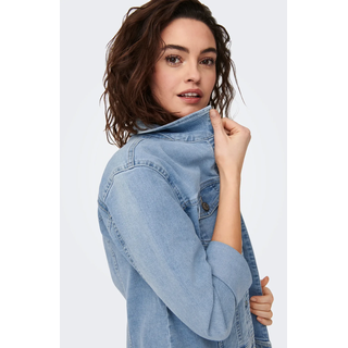 Jeansjacke ONLY "ONLWONDER – Jeansjacke in kurzer Form mit Stretch", Damen, Gr. S (36), blau (light blau), Denim/Jeans, Obermaterial: 70% Baumwolle, 21% Polyester, 8% Viskose, 1% Elasthan, unifarben, normal, Jacken Jeansjacke, figurbetont, casual, Denim, Baumwollmischung, Brusttaschen