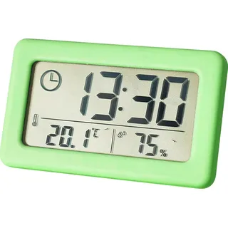 Mini Digitaluhr Temperatur Luft feuchtigkeit tragbare Tisch uhr Thermometer Hygrometer 12/24h batterie betriebene LED-Uhr, grün - Grün