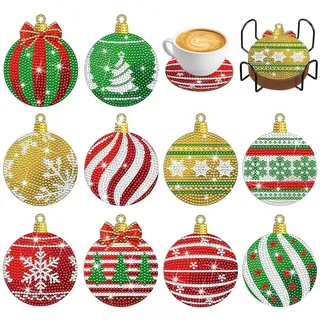 DELAESI Diamond Painting Untersetzer 5D Weihnachten mit Halter für Tassen und Weingläser