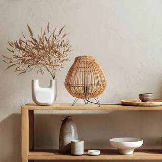 Paco Home Tischleuchte »PURI« E27 Rattan Korblampe Nacht LED Dreibein Boho E27, schwarz