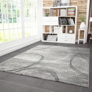 Vimoda Designer Teppich Modern Kreisel Muster Meliert in Grau Schwarz, Maße:80x150 cm