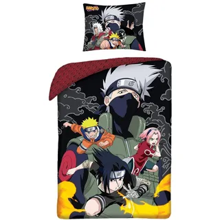 Elbenwald Naruto Bettwäsche mit Konoha Group Motiv mit Reißverschluss für Anime Fans Herren Damen Unisex 2teilig 80 x 80 und 135 x 200 cm Baumwolle, Mehrfarbig