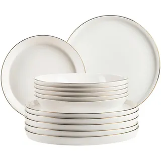Mäser Tafelservice , Weiß, Goldfarben , Keramik , 12-teilig , Geschirr, Geschirrsets, Tafelservice