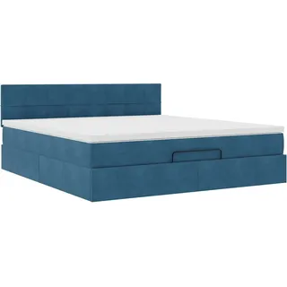 Ottoman-Bett mit Matratze Dunkelblau 160x200 cm Samt - Blau, Dunkelblau