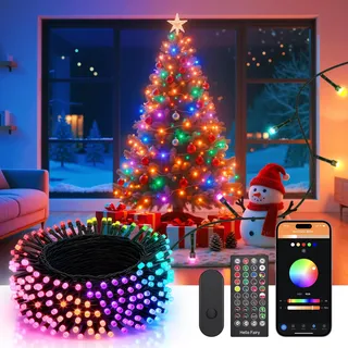 YAYZA! Smarte Lichterkette Weihnachtsbaum 30m, 300 LED Weihnachtsbeleuchtung mit 16 Mio RGB Farben per App & Fernbedienung, Christbaumbeleuchtung für Innen & Außen, IP44 für Weihnachten, Party & Deko