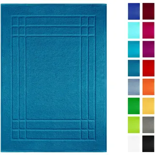 Lashuma Frottee Fußmatte 50x70cm, Linz Badematte waschbar flauschig Petrol - Blau