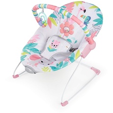Bright Starts, Flamingo Vibes Babywippe mit Beruhigenden Vibrationen, Spielbogen mit 2 Spielzeugen, 3-Punkte-Gurt Sitz, Maschinenwaschbares Sitzpolster, ab der Geburt bis 9kg