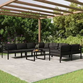 The Living Store 9-tlg. Garten-Lounge-Set mit Kissen Aluminium Anthrazit - Grau