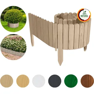 Floranica Beeteinfassung Flexibler Holzzaun 20 x 200 cm Unbehandelt Rollborder Rasenkante Rollzaun Gartenzaun Dekozaun - Braun, Grau, Weiß, Grün