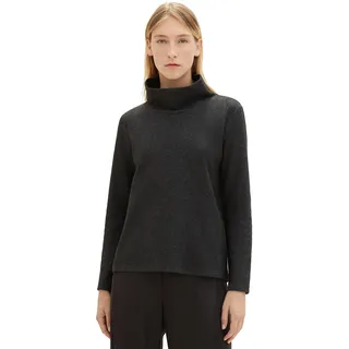 TOM TAILOR Damen 1038885 Cosy Sweatshirt mit Kragen, 34026-heringbone Structure Anthra, XS