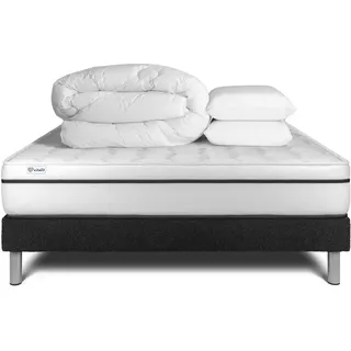 Komplettpaket Bett - Matratze 160x200 cm + Boxspringbett mit Lattenrost (im Set) + 2 Kopfkissen + Bettdecke - Vital Spa - Schwarz