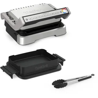 Tefal OptiGrill 4in1 Kontaktgrill mit Backschale, Aufklappbar, Tischgrill, 9 Programme, Garstufenanzeige, Elektrogrill, Backofen, GC776D10, Edelstahl/Schwarz