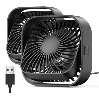 TOPK USB Ventilator 2 Stück Mini Tischventilatoren leiser Betrieb und starker Luftstrom, 3 Geschwindigkeiten und 360° drehbarer Kopf für Home Office Schlafzimmer Tisch Desktop