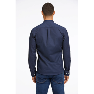 Langarmhemd LINDBERGH, Herren, Gr. XL, N-Gr, blau (navy mix), Stoff, Obermaterial: 97% Baumwolle, 3% Elasthan, slim fit normal, Rundhals, mit Knöpfen 2-Knopf-Manschette mit Knöpfen, Hemden Langarmhemd, mit Stehkagen