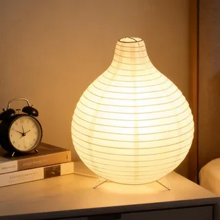 GOMETY Papier Tischlampe, 24x23cm Kreative Reispapier Lampe, Stehlampe Papier Nachttischlampe Dekorative Tischlampe Minimalistische Art Stimmungslicht für Wohnzimmer Schlafzimmer Restaurant(Weiß)