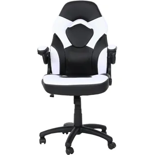 Bürostuhl HWC-K13, Drehstuhl Gamingstuhl, ergonomisch, verstellbare Armlehne, Kunstleder schwarz-weiß - Weiß