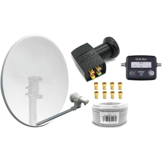 SAT-Anlage 4 Teilnehmer NEU Komplettset  Sofort Finder Spiegel Kabel Stecker