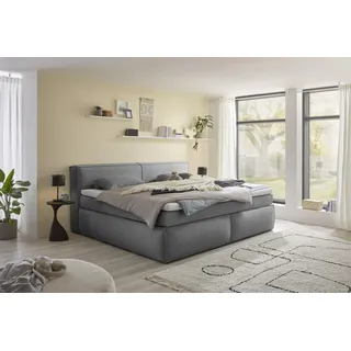 Stella Trading Boxspringbett Sandon 180x200 in Dunkelgrau – Duo-Wendematratze H3/H4 mit 7-Zonen-Tonnentaschenfederkern, 6 cm Topper , komfortabler Liegehöhe 70 cm
