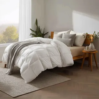 Bamboo Bay Ganzjahresdecke Queen – 100% Bio-Bambus Bettdecke Queen-Size – Bettdeckeneinsatz Queen mit Ecklaschen – Gesteppte Daunen-Alternative für alle Jahreszeiten – 228 x 238 cm – Weiß