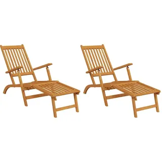 vidaXL Gartenliegen Mit Fussteil 2er set Massivholz Akazie , Braun , Holz , Rechteckig , 55x72x168 cm , Gartenmöbel, Gartenliegen