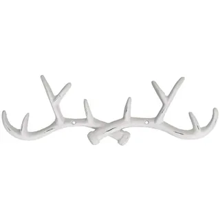MACOSA PO471327-000-101 Wand-Haken Geweih Weiß Landhaus Antik Hirsch Metall 38 cm Garderobenhaken Kleiderhaken Handtuchhaken Metallhaken Dekohaken