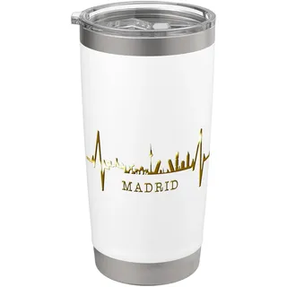 Madrid Skyline Herzschlag Spanien Silhouette I Love Madrid Doppelwandiger Edelstahl-Thermobecher