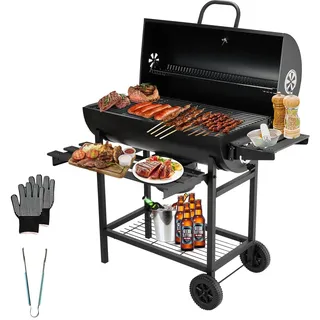 TEENO grill holzkohlegrill, mit XXL-Grillrost, Anti-Brennhandschuh, Thermometer, Ascheschublade, verstellbarer Boden, großer Holzkohlegrill (Basic)
