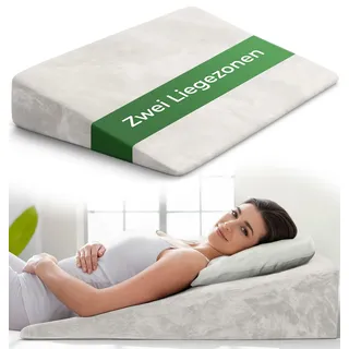 Keilkissen für Bett und Couch, Matratzenkeil, Reflux Kissen [mit 2 Liegezonen], Lesekissen zur Schlaferhöhung Rückenkissen als Bettkopfteil, Betterhöher, Rückenstützkissen, Beinkissen oder Venenkissen