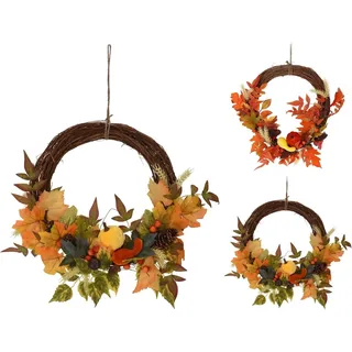 Herbstkranz Rattan Polyester 40 cm x 8 cm x 40 cm Mehrfarbig 2-fach Sortiert