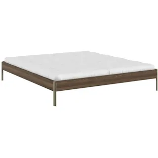 Bettgestell KARUP DESIGN "CORE BED Bodenbett, Holzrahmen, Futonbett, Jugendbett, Holzbett", carob braun, sage grün, B:186cm H:34cm L:206cm, Betten, Bettgestell, Massivholzbett mit Lattenrost, Kiefer massiv, Doppelbett ohne Kopfteil
