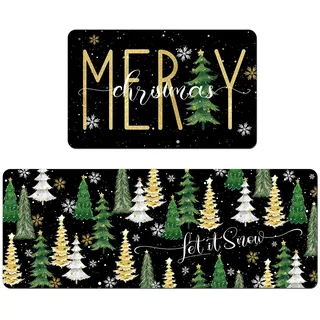 APROPHIC Frohe Weihnachten Weihnachten Küchenteppich 2er Set, Glänzender Weihnachtsbaum Xmas Waschbar Küchenmatten Für Innen Außen Dekor - 40x60 and 40x120 cm