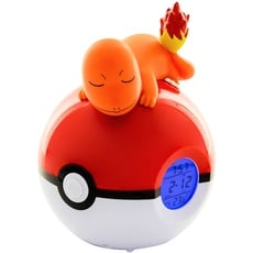 Teknofun - Leuchtender Wecker Pokémon - Salamèche Schläft Auf Einem Pokéball - Multifunktions - Gibt Zeit und Dekor - Orange, Rot und Weiß - Für Kinder, Sammler