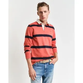 Gant für Herren. 2044013 Rotes garngefärbtes gestreiftes Rugger-Poloshirt (L), Lässig, Baumwolle, Langarm